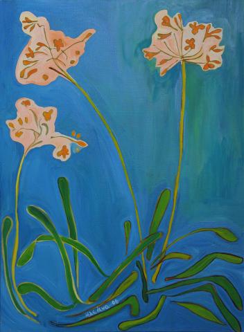 fleurs sur fond bleu